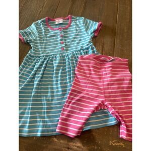 Striped Kids Dress and Leggings Set Blue‎ & Pink Matching Outfit